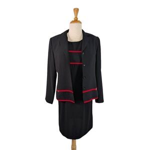 Studio 1 M 10 Black Red 2 pc Dress Suit Set Vintage Career Y2K